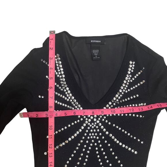 EXPRESS Chic Black Studded Top Sheer with glitter (S) Vintage - Picture 7 of 13